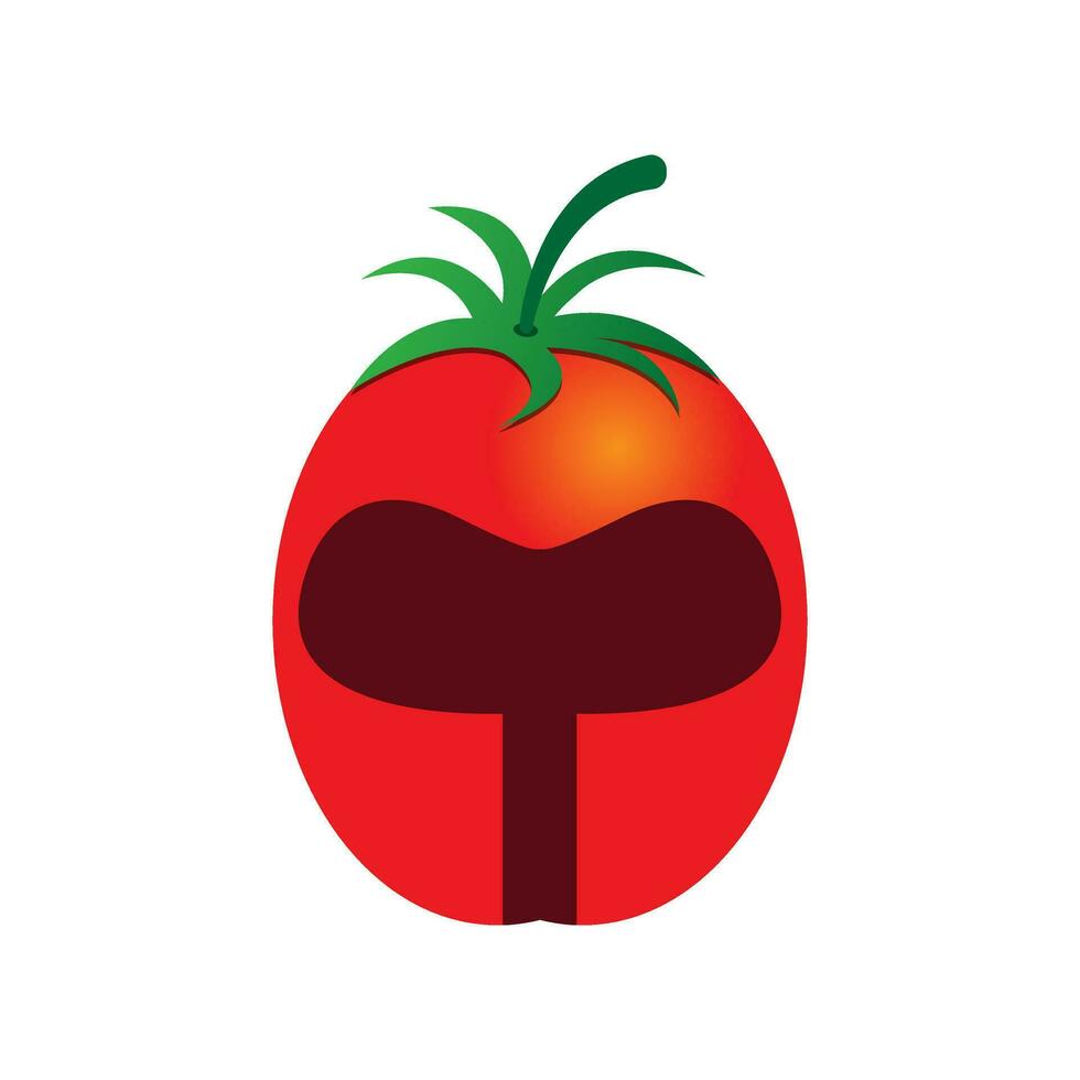 Tomato helmet single simple cartoon illustration.  Fresh tomato vegetable for emblem, logo, sign or badge. vector