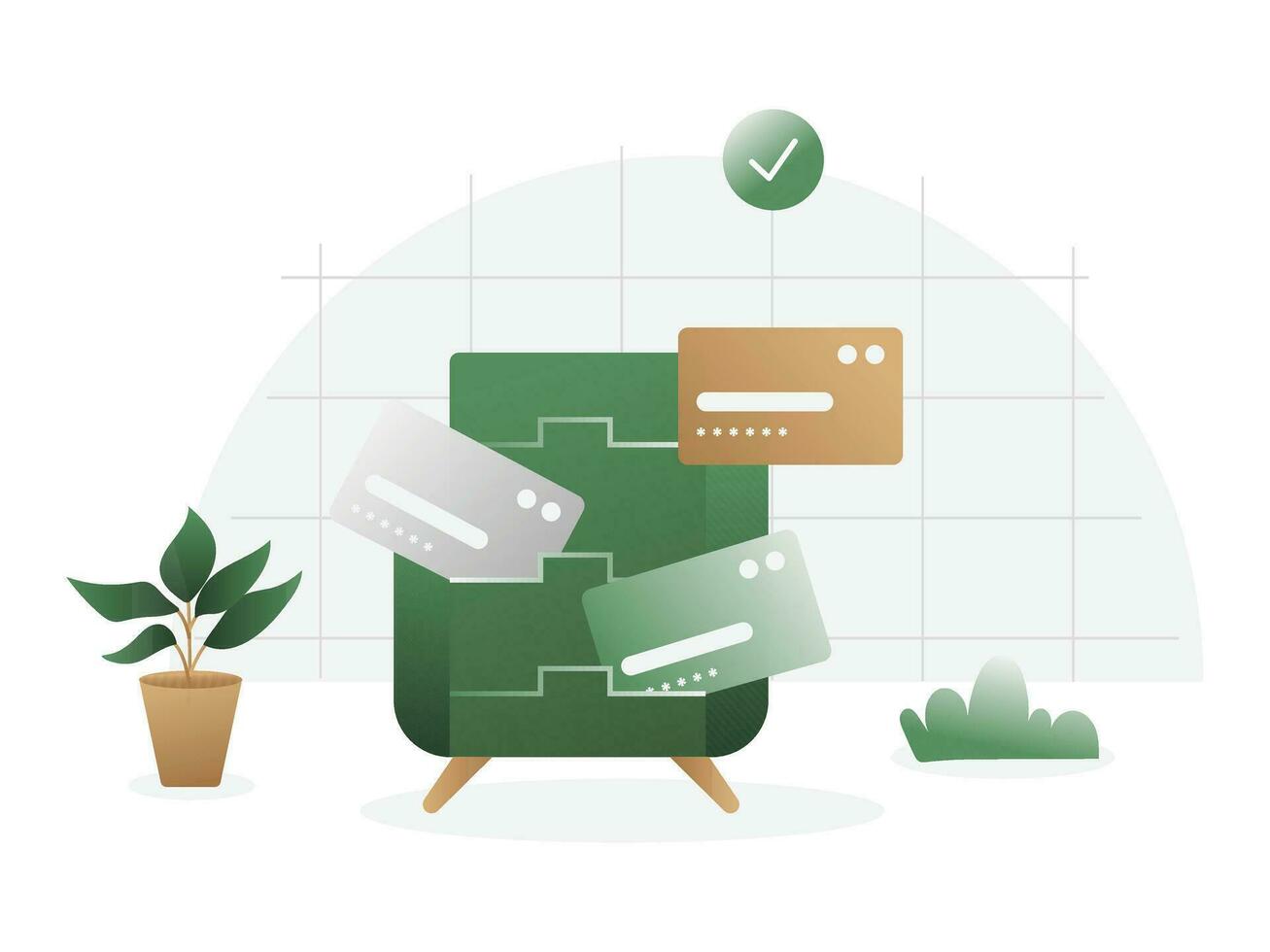 Payment methods furniture flat illustration suitable for mobile asset app and website design vector