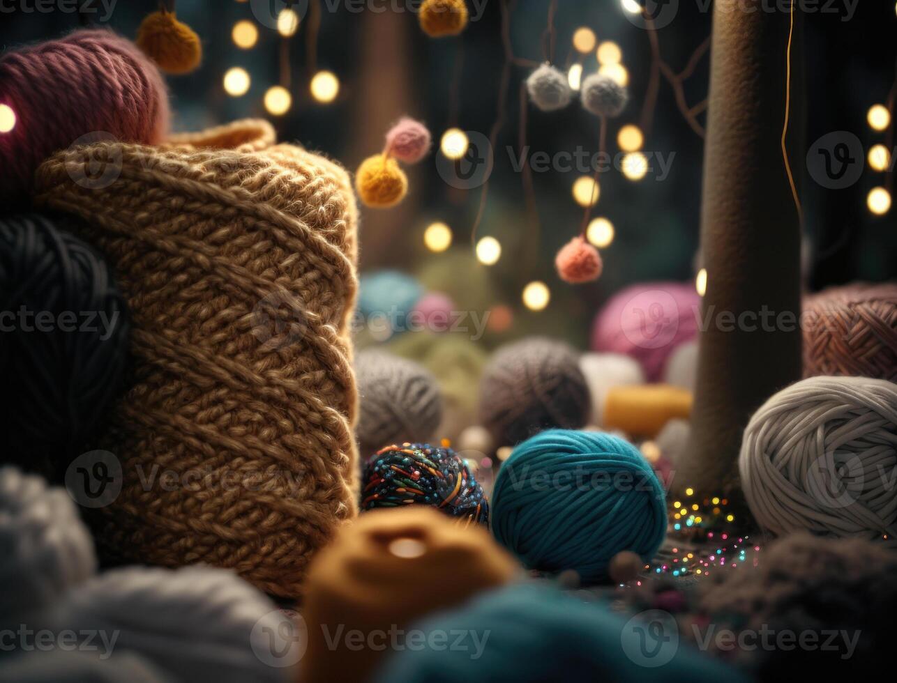 Multicolored Yarn Background Stock Photo, Royalty-Free