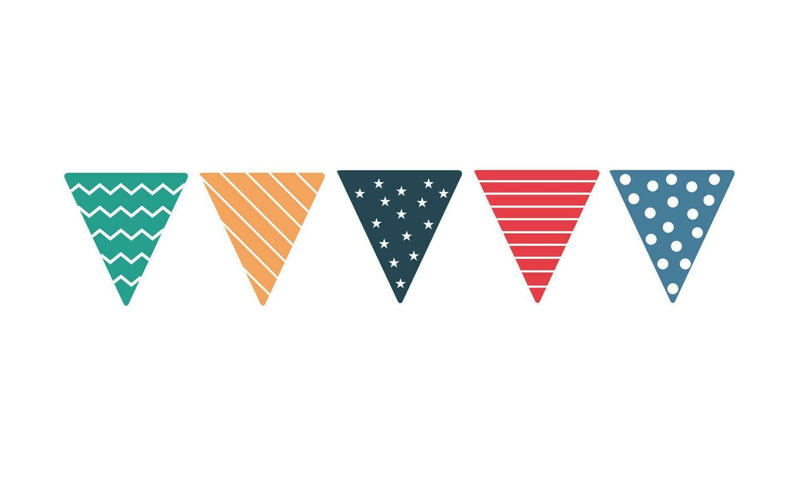 birthday flag designs with various motifs, birthday triangular flags vector