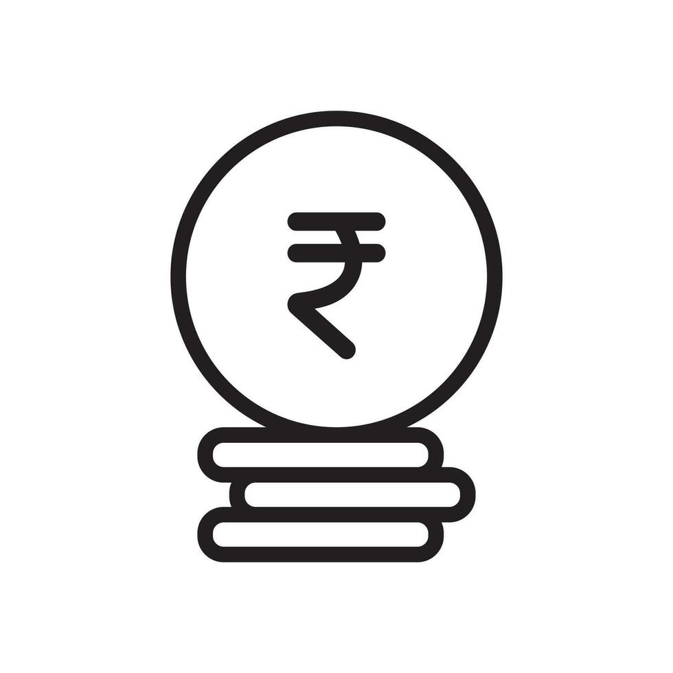 Rupee Coin Stack Line Isolated Icon Vector Illustration