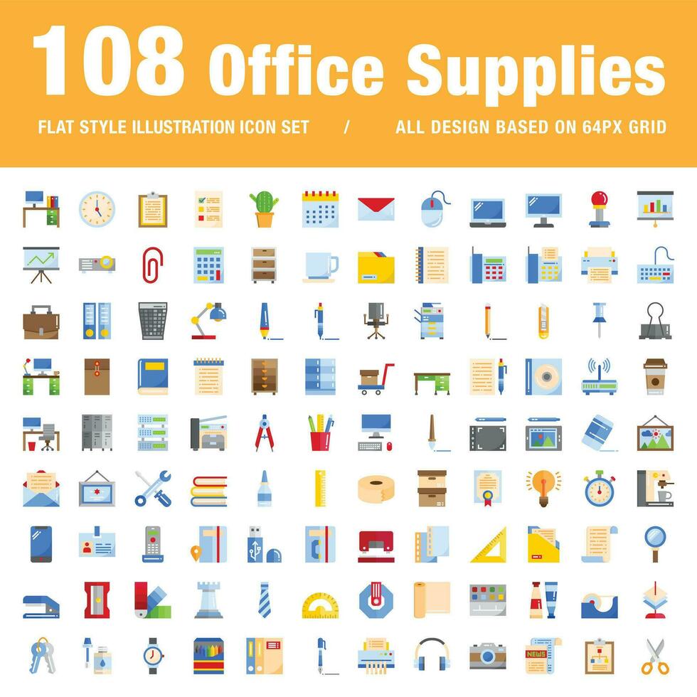 office supplies set of flat style icons for web and applications vector