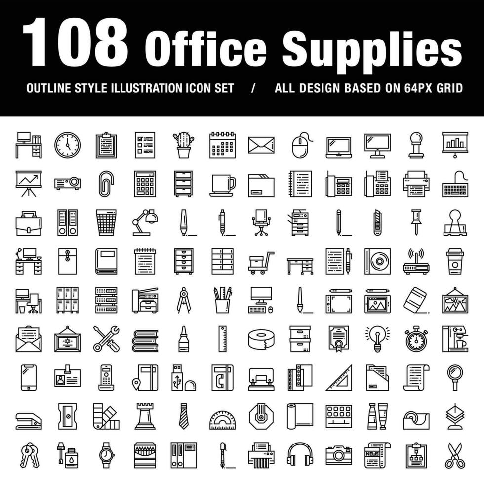 office supplies set of outline style icons for web and applications vector