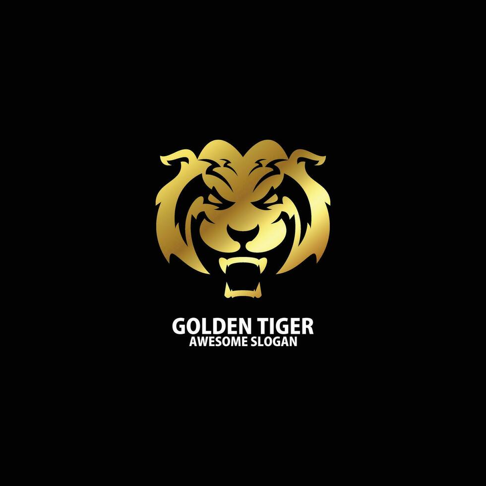 golden tiger head logo design gradient color vector