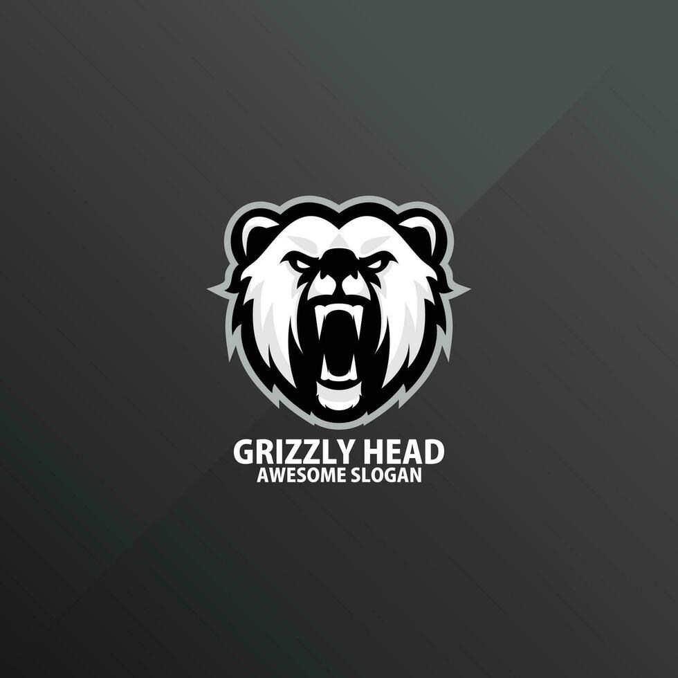 grizzly head logo gaming esport design vector