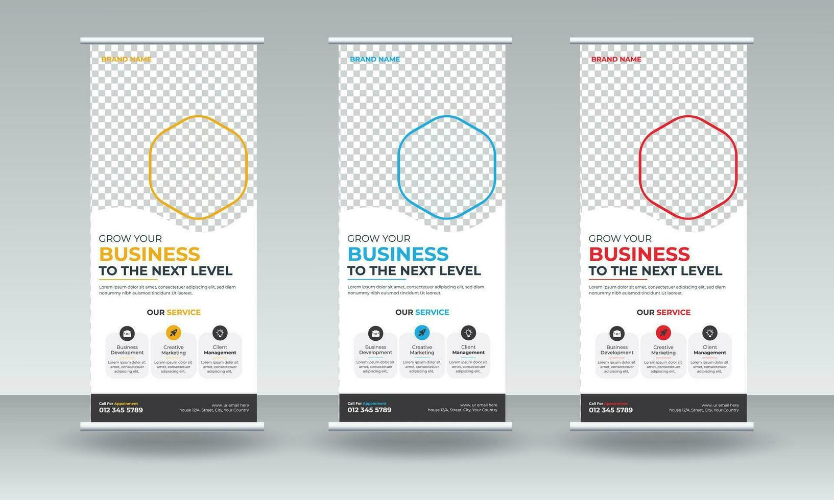 professional business corporate roll-up banner design for grow up your business to a high level. roll up or pull up display exhibition standee banner Pro Vector