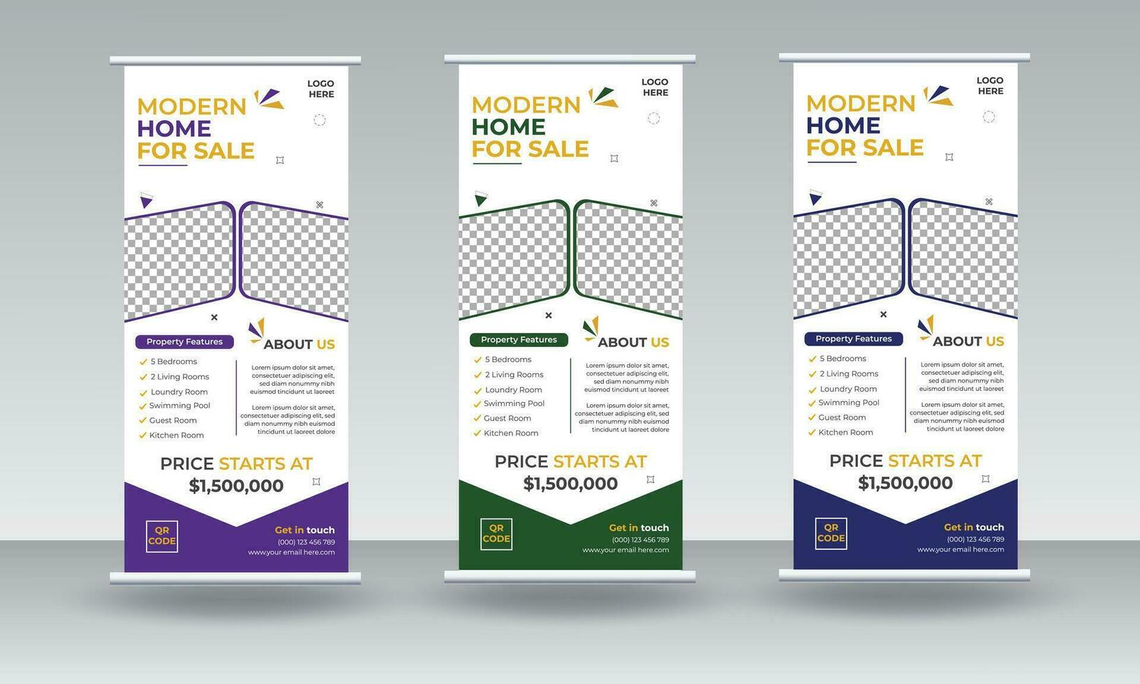 Modern Real Estate Roll up Banner Corporate Real Estate sale Vertical Roll up banner design template vector X-banner Template Vector Design for Printing