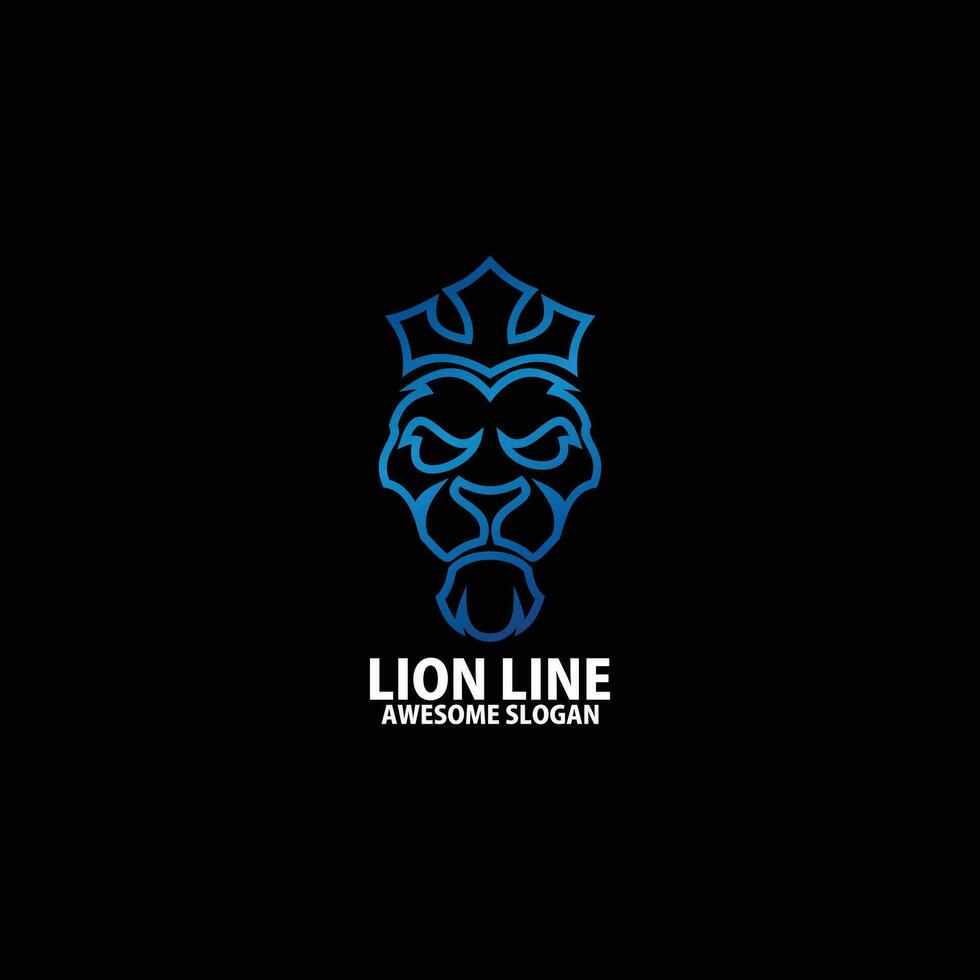lion face with crown logo design line art vector