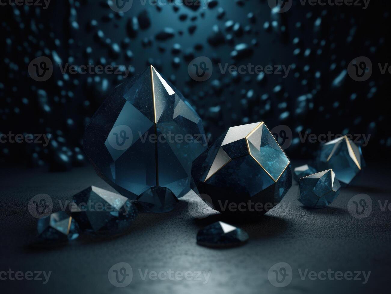 Dark blue and gold, crystal and marble, geometrical primitives pattern, abstract background created with technology. photo