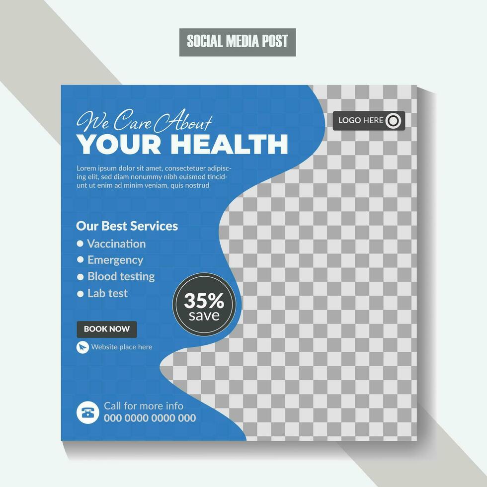 Medical and health care services social media post template design collection promotion square flyer template free Vector