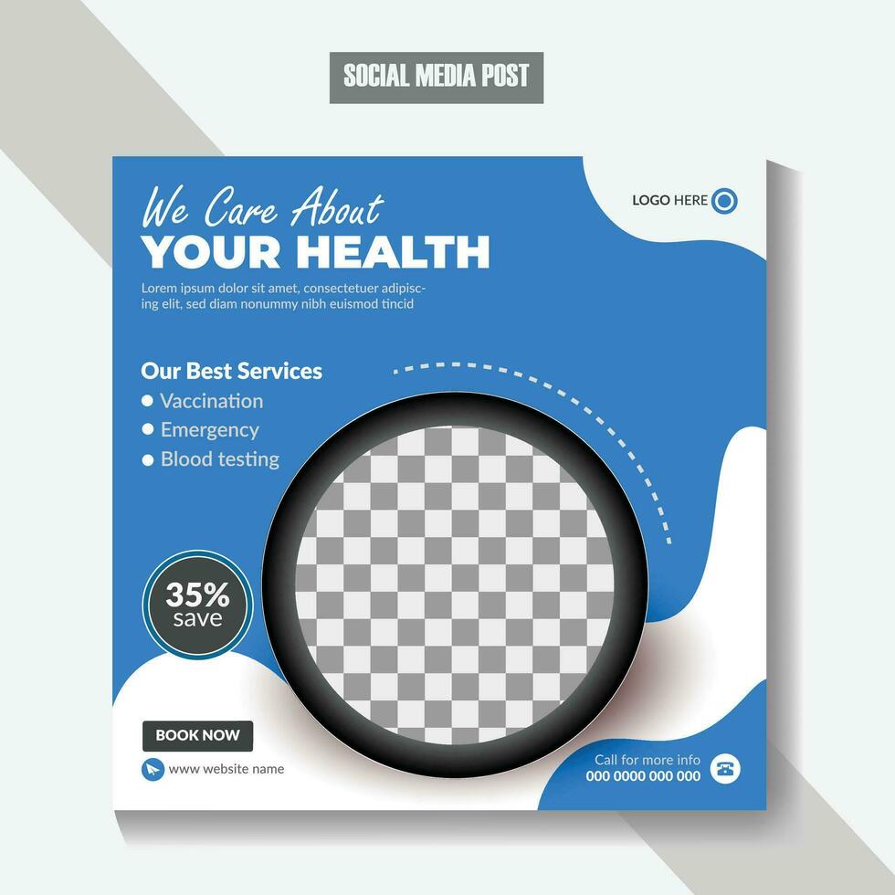 Medical and health care services social media post template design collection promotion square flyer template Pro Vector