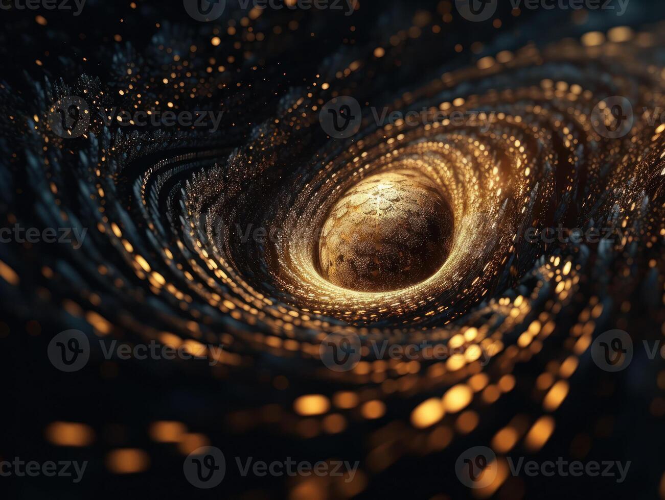 Colorful Swirling radial vortex background golden particles and sparkles created with technology photo