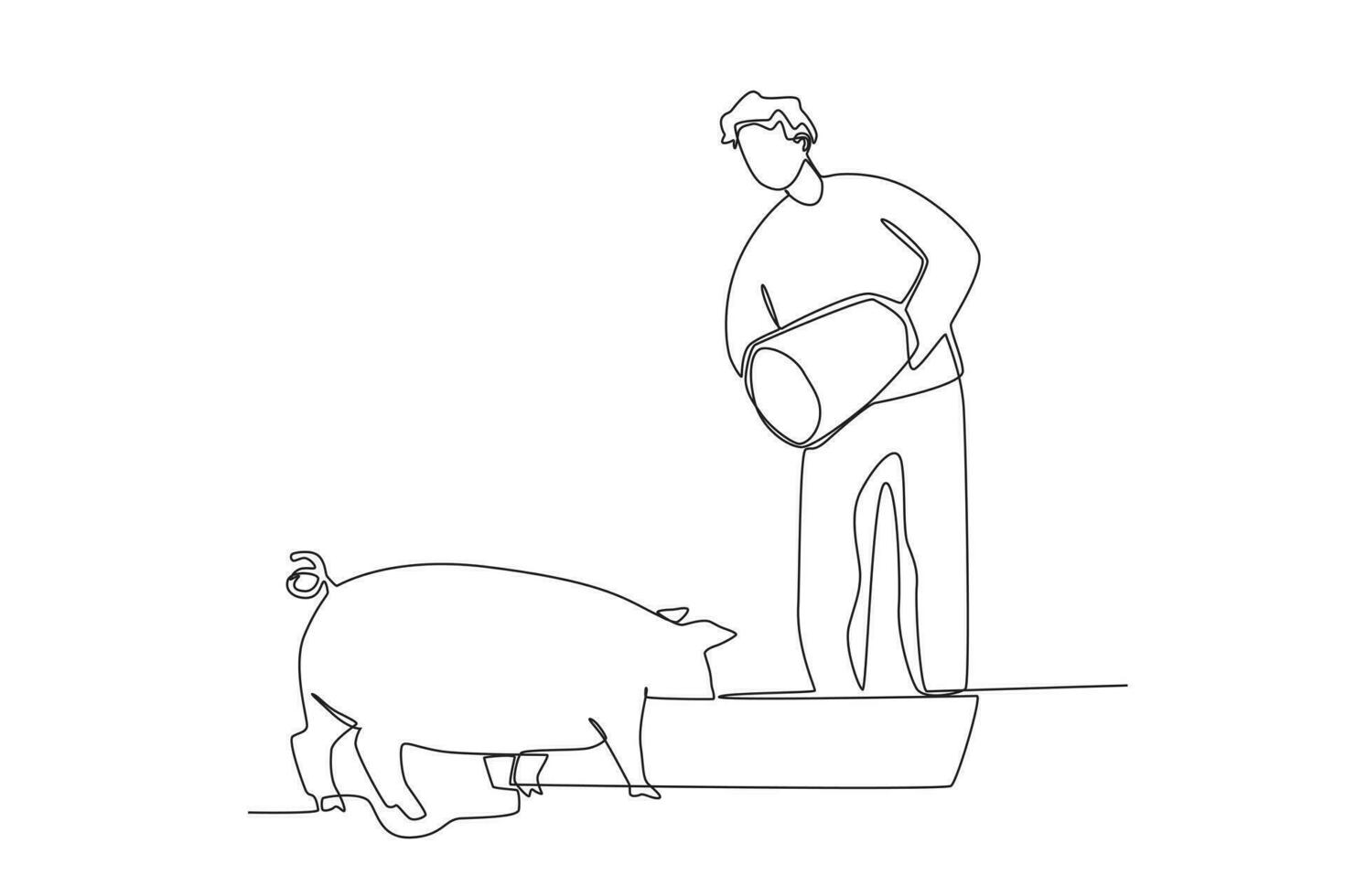 un contento granjero alimenta su cerdos vector