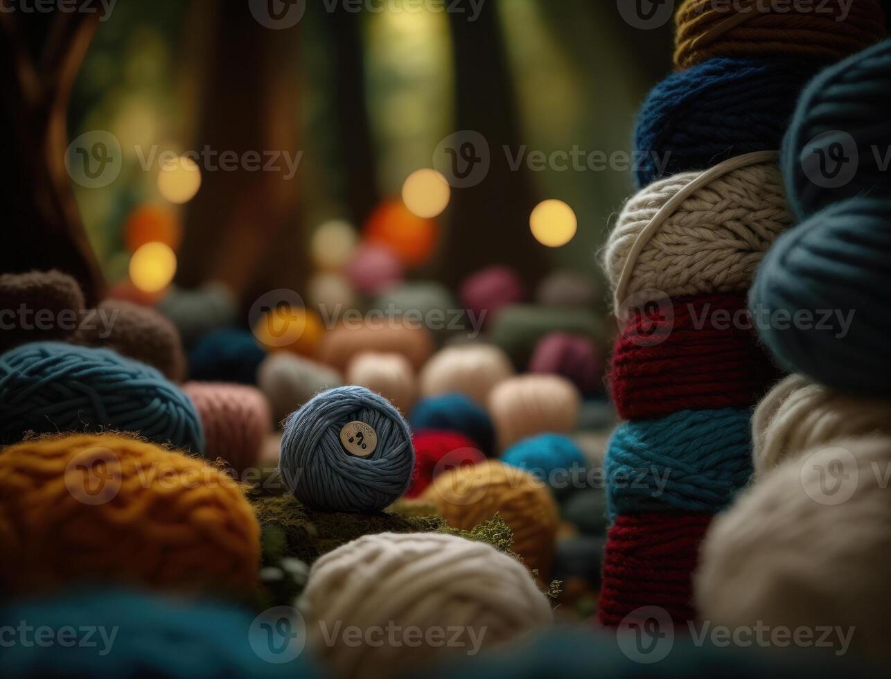 Multicolored forest made by wool yarn fabrics Created with technology photo