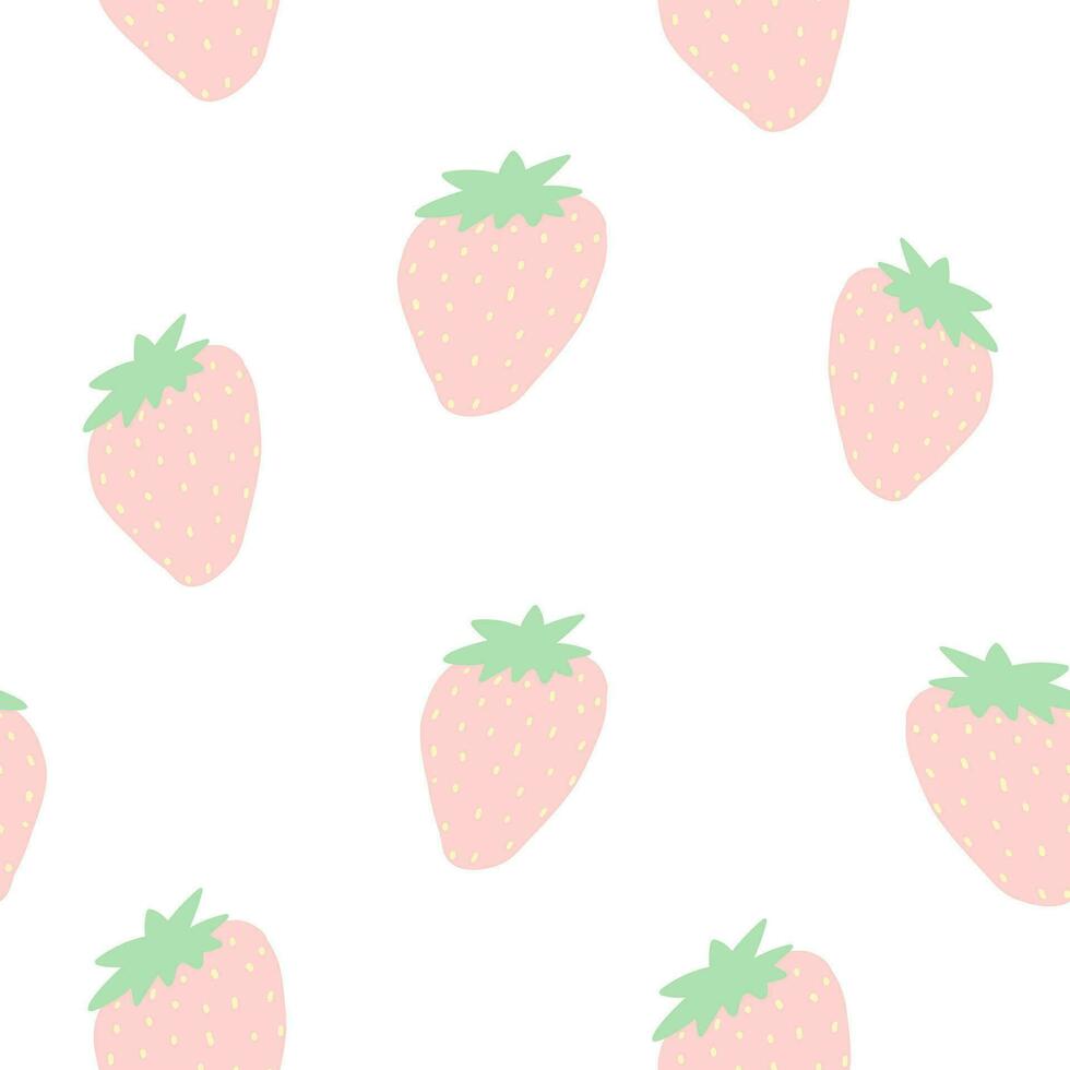 strawberry seamless pattern, pastel hand drawn strawberry print,summer illustration for textile, cover design,wallpaper,kitchen fabric and accessories, fruit on white background vector