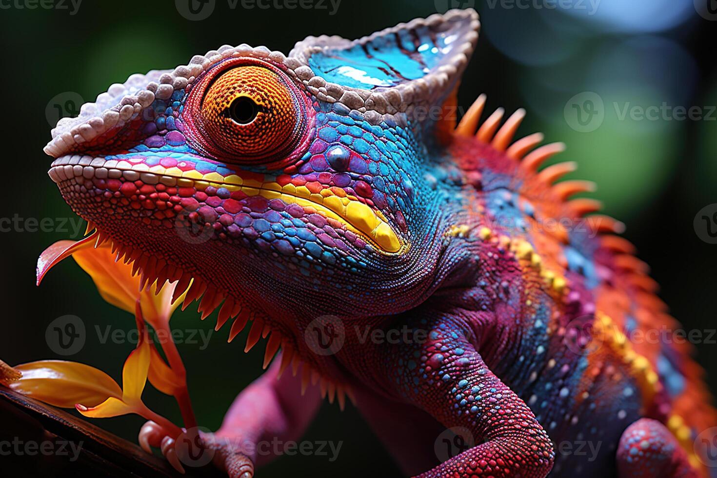 A hippie chameleon smoking weed . photo