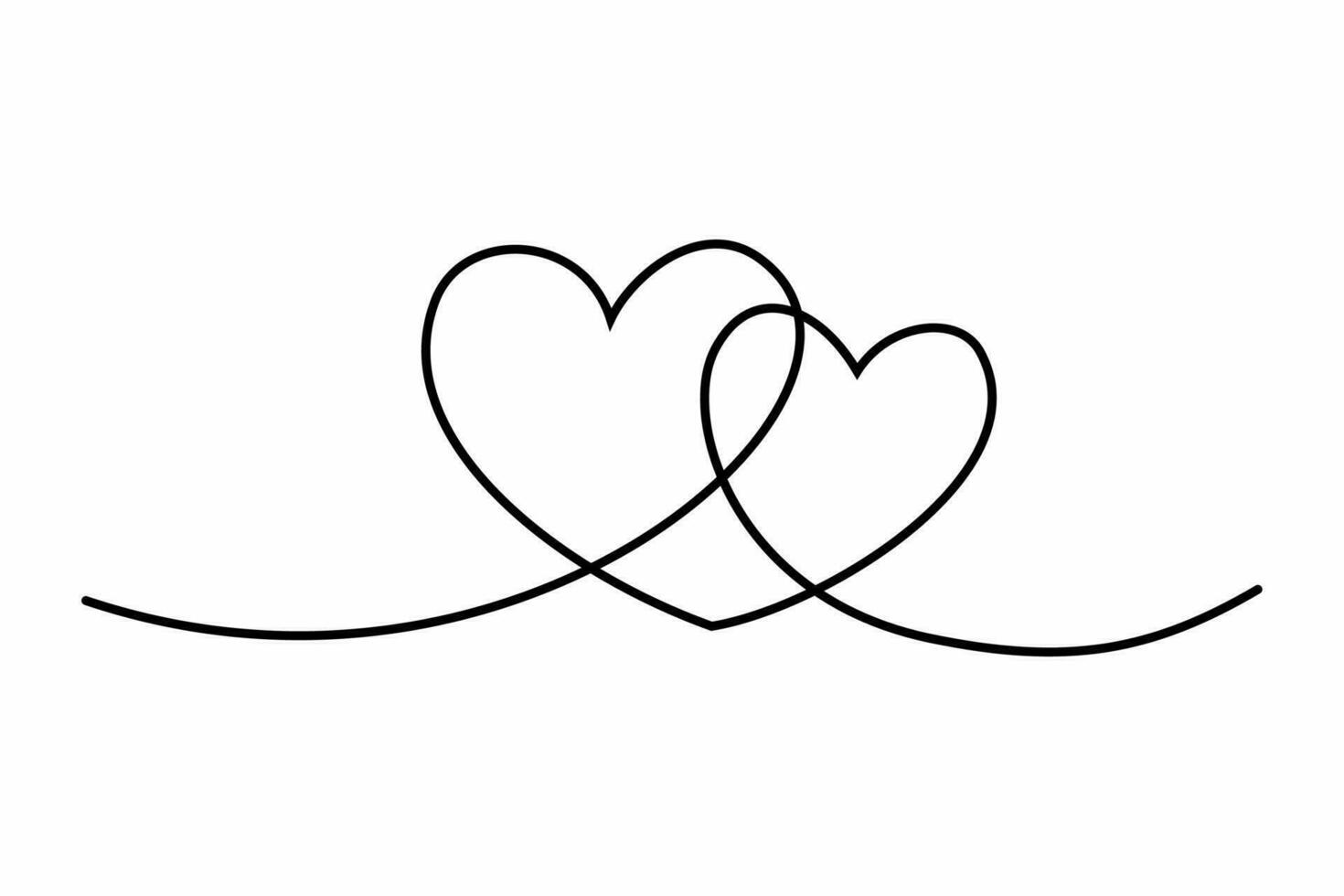 corazón continuo uno línea dibujo, doble corazón mano dibujado, negro y blanco vector minimalista ilustración de amor concepto hecho de uno línea.