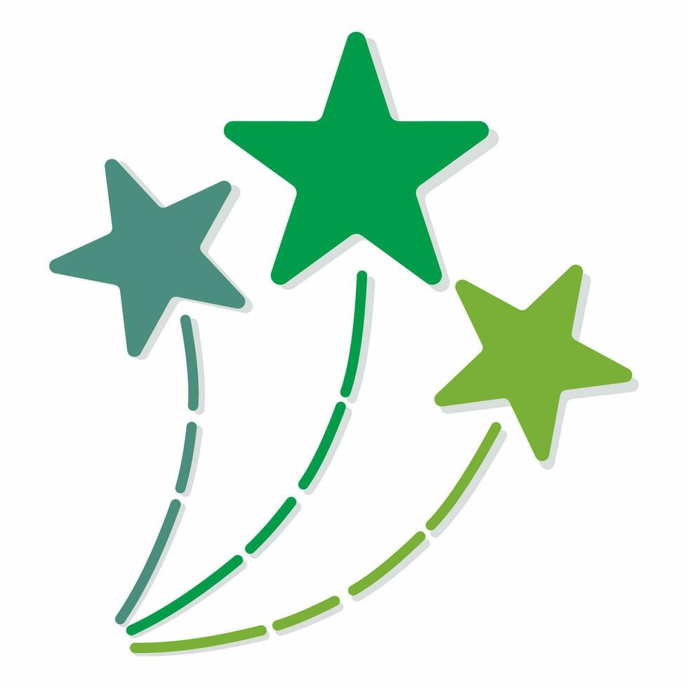 Three green star with tail effect. Star icon. vector