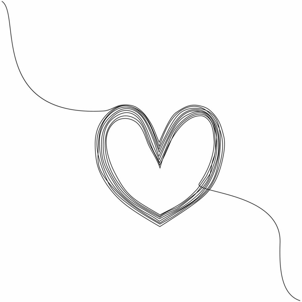 Hanging heart, continuous one line drawing of heart. Black single line art isolated on white background. vector