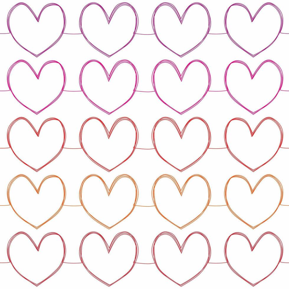 Seamless design of continuous one line drawing hearts. Colorful sketch hearts.  Beautiful design for leaflet, flyer, wallpaper, wrapping paper, banner, brochure, book cover and more. vector