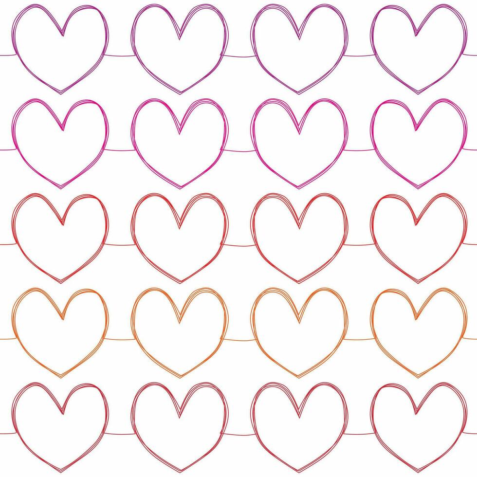 Seamless design of continuous one line drawing hearts. Colorful sketch hearts.  Beautiful design for leaflet, flyer, wallpaper, wrapping paper, banner, brochure, book cover and more. vector