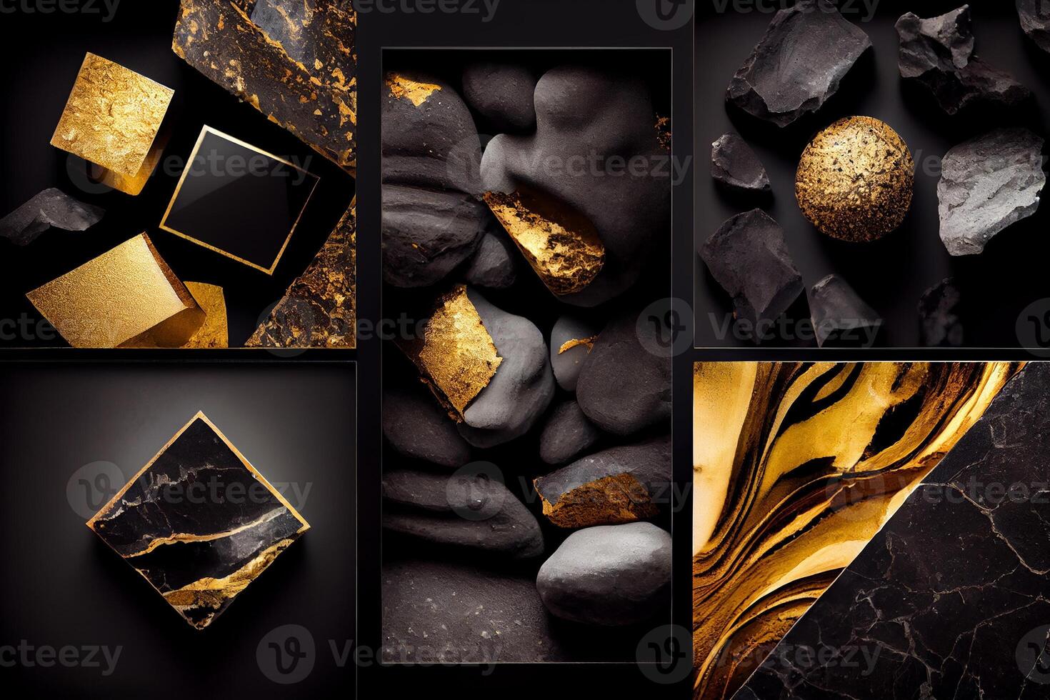 Black and Gold natural stone textures composition. . photo