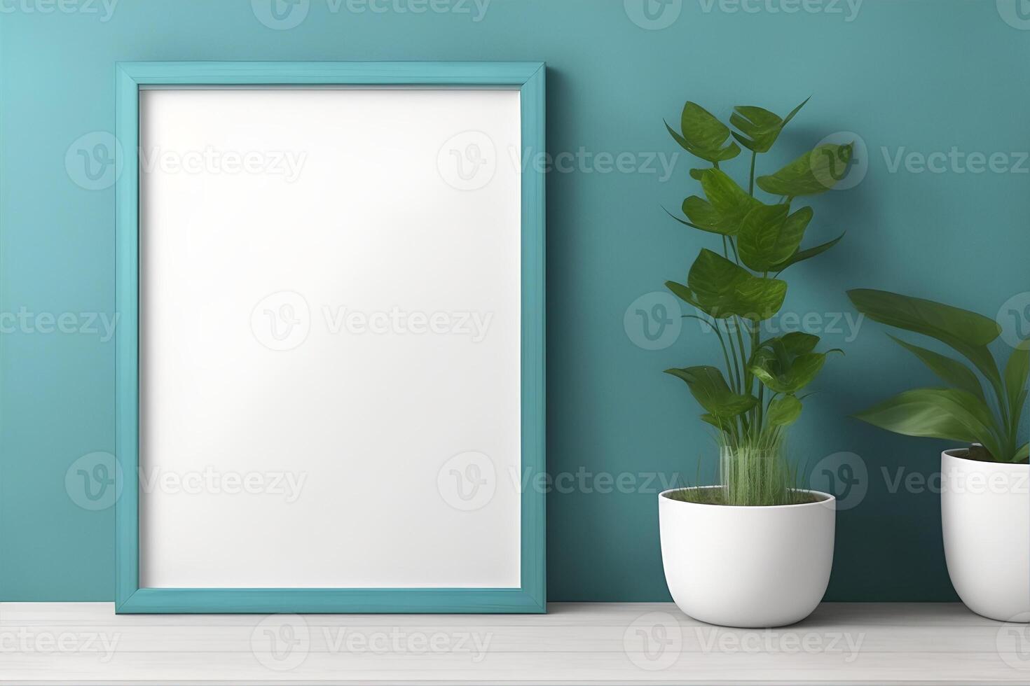 Rectangular vertical frame mockup in scandi style interior. photo