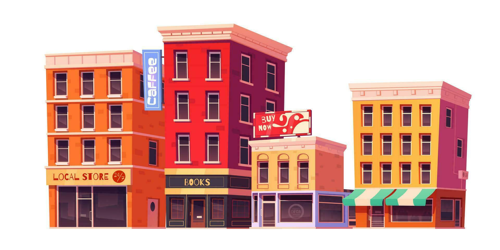 Shop and cafe buildings exterior, store front vector