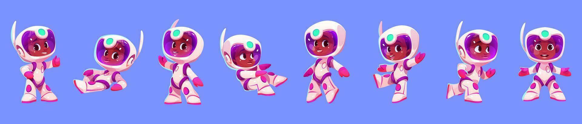 Cartoon set of african american child astronaut vector