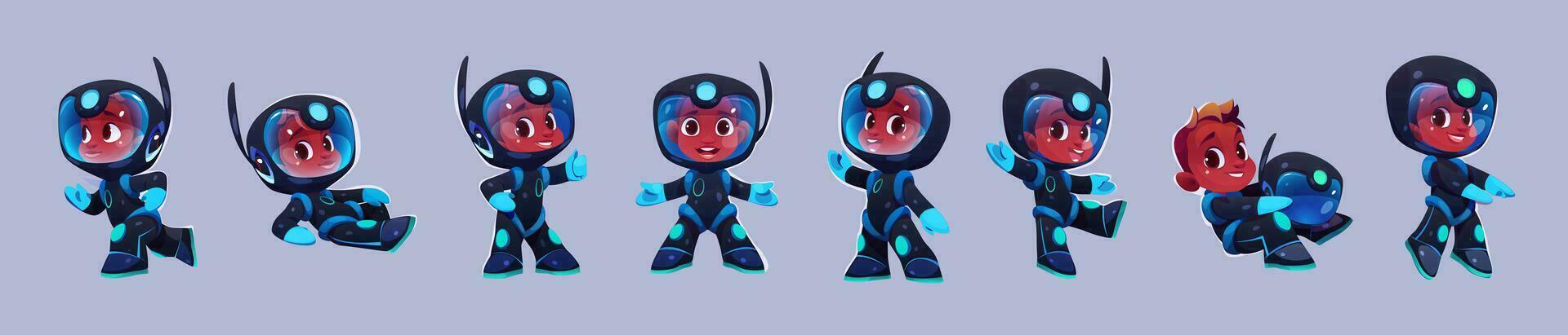 Black boy in space astronaut suit cartoon vector