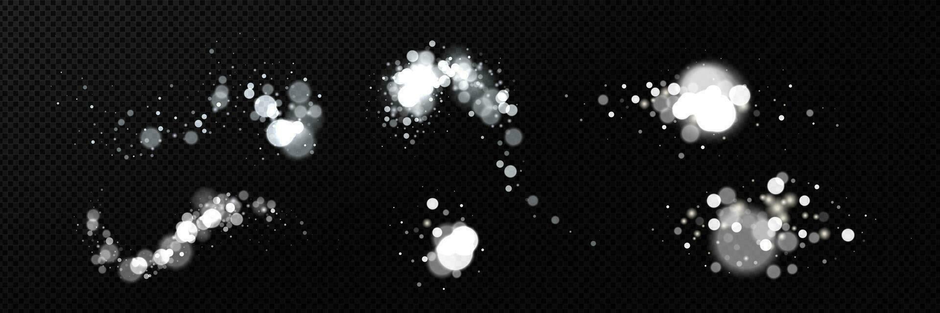 Realistic set of blurred white lights on black vector