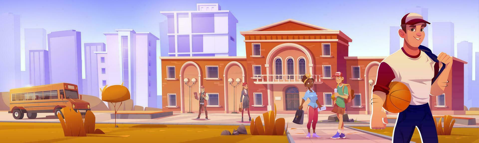 High school students on campus in autumn vector