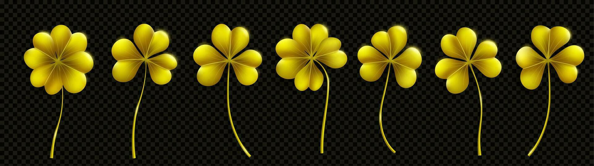 3d gold shamrock St Patrick day leaf clover set vector