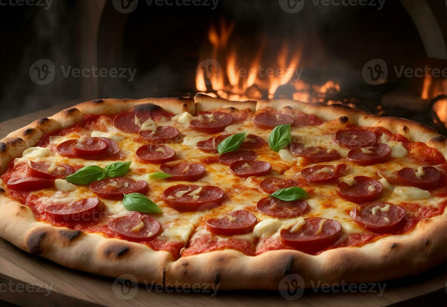 Pizza fresh from the woodfired. AI Generated photo