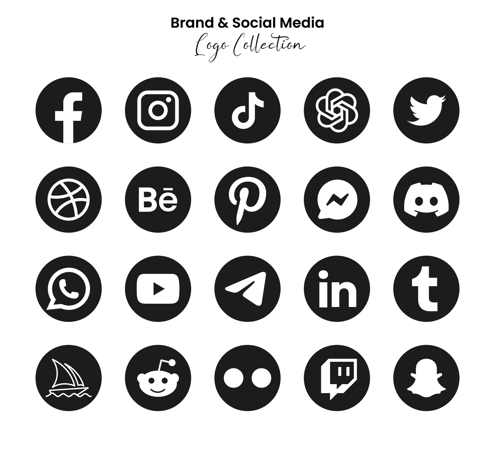 Popular social network symbols, social media logo icons collection