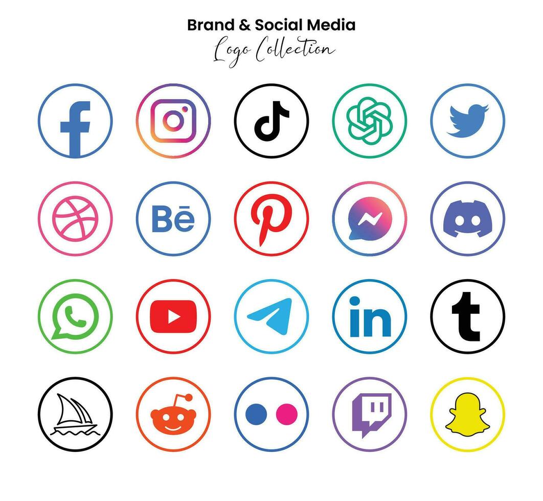 Popular social network symbols, social media logo icons collection vector