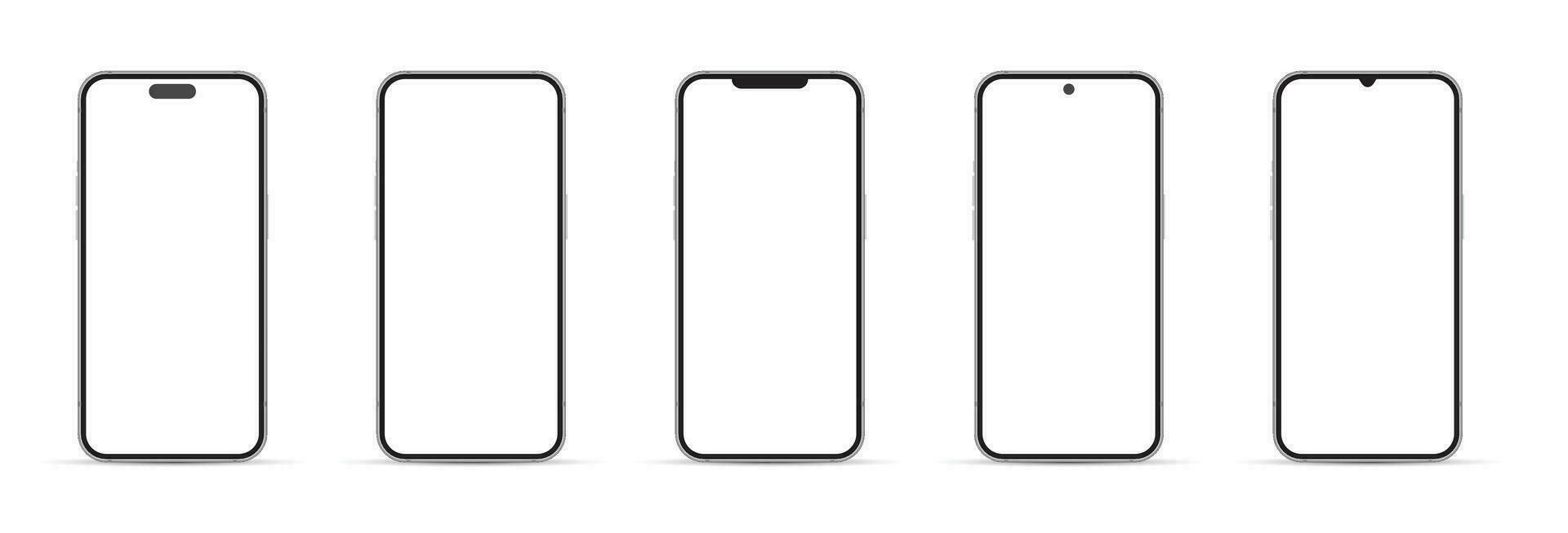 Realistic Smartphone Interface, High Quality Mobile Phone Front View, Empty Screen Vector Mockup Collection