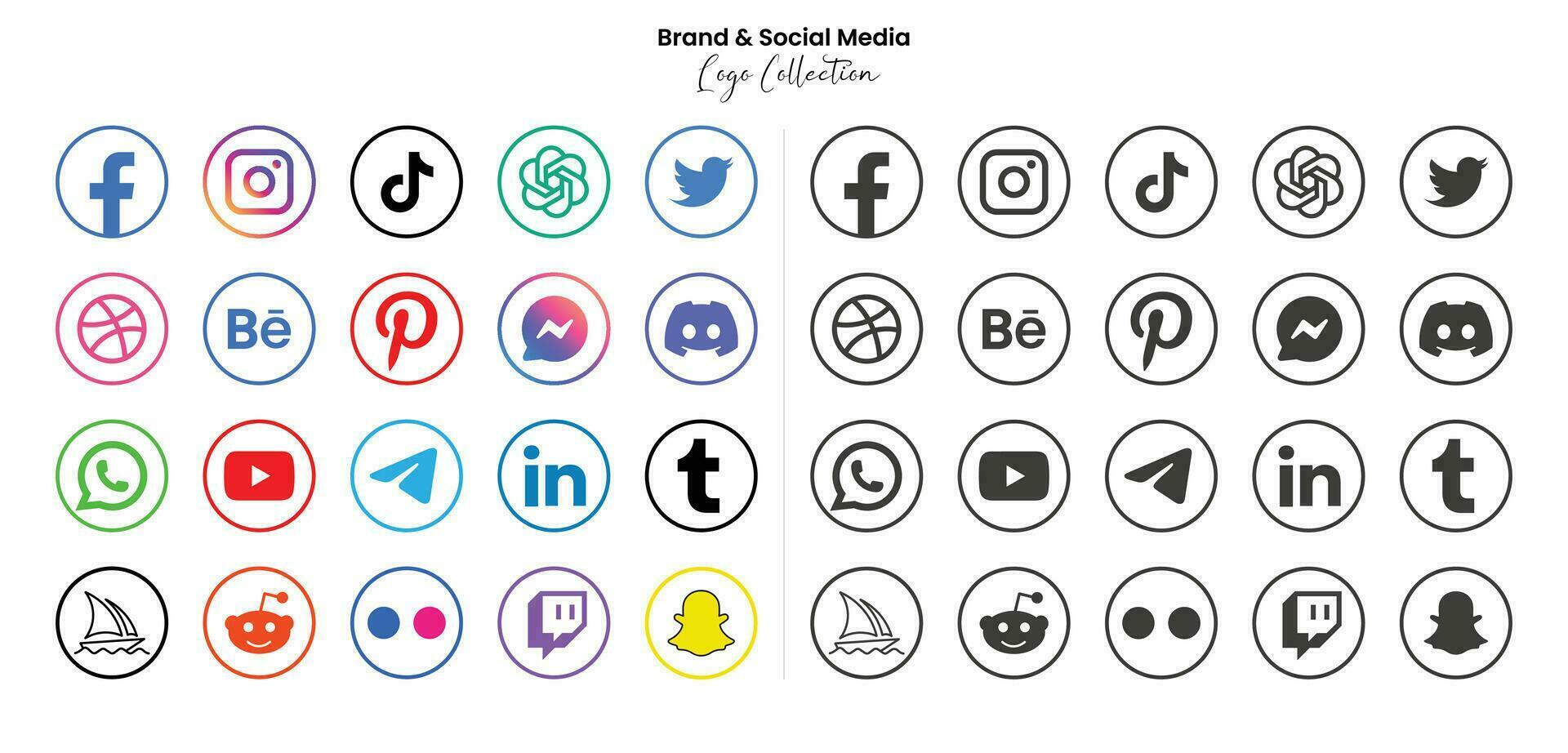 Popular social network symbols, social media logo icons collection vector