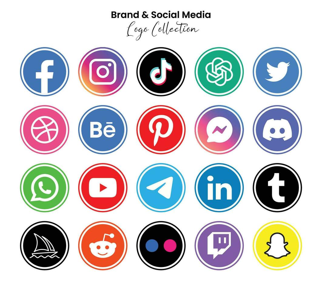 Popular social network symbols, social media logo icons collection vector