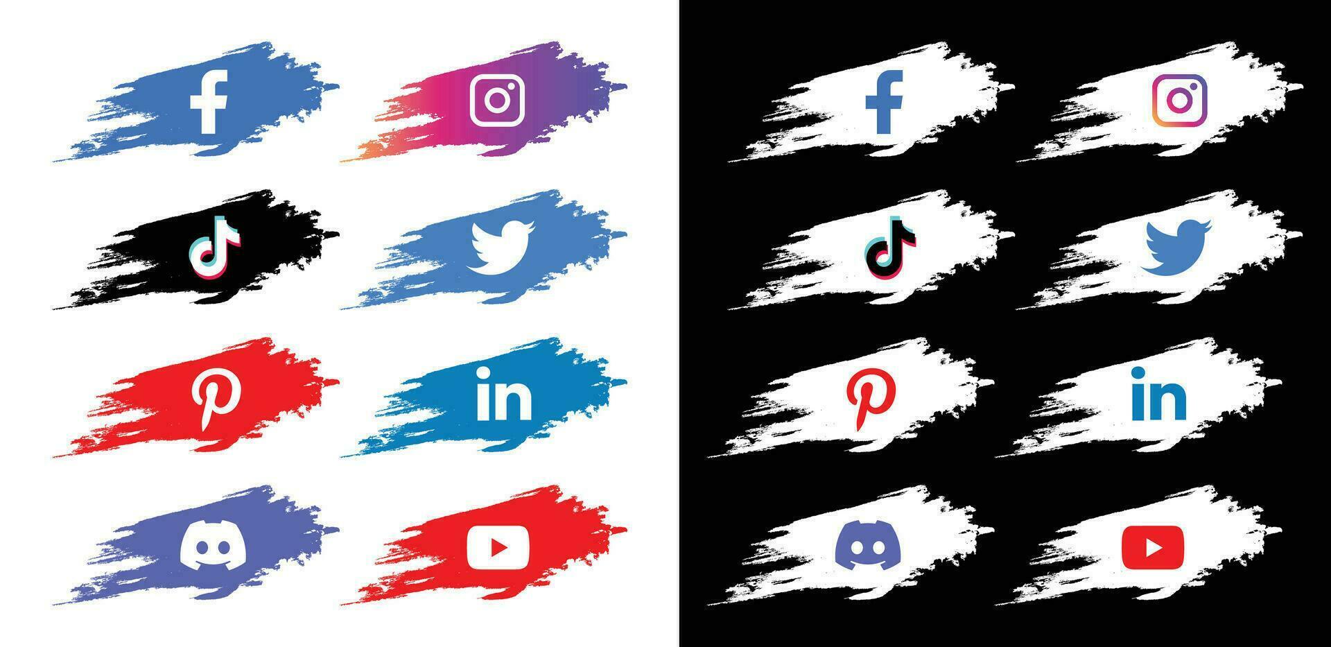 Social media icons with watercolor brush vector