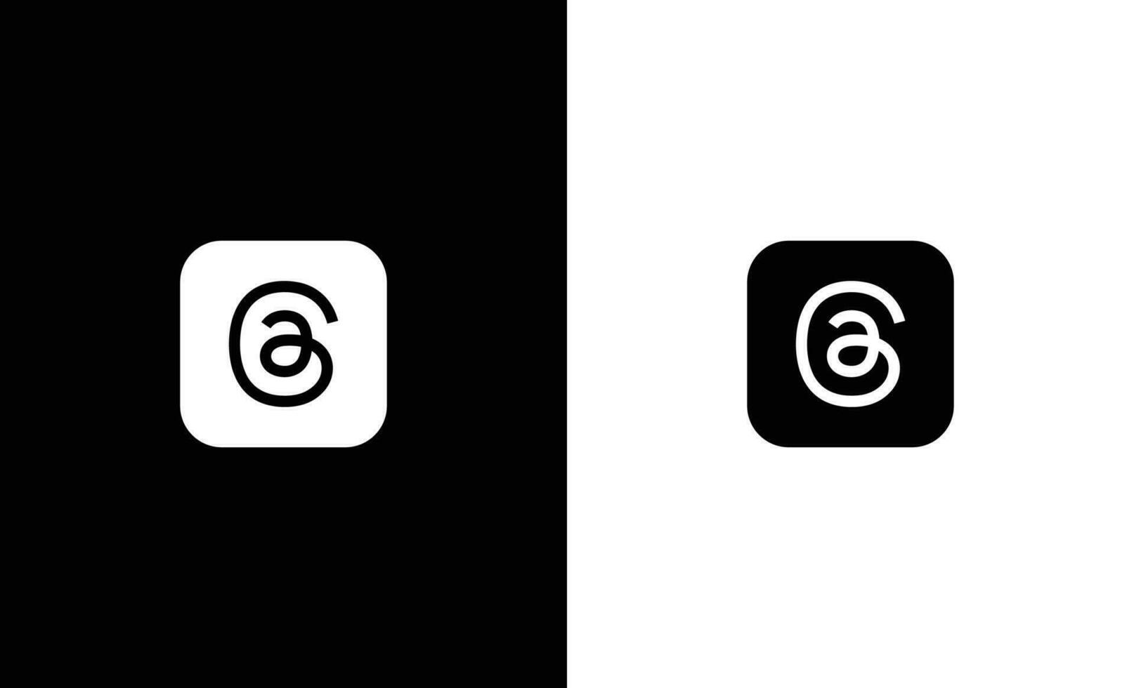 Threads social media logo icon, black and white vector