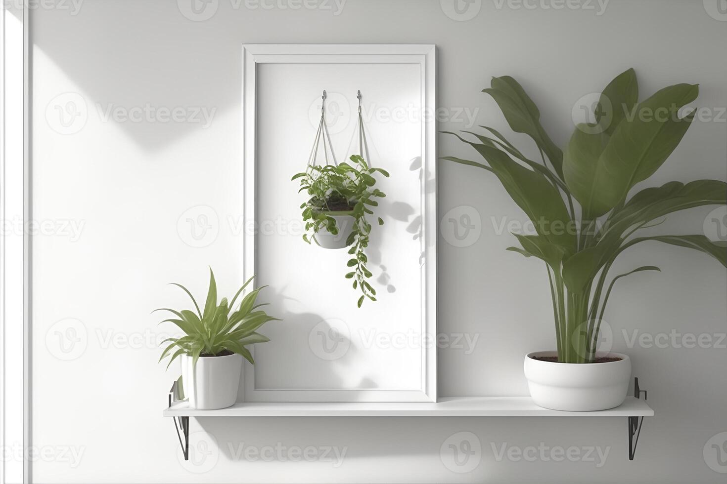 Rectangular vertical frame mockup in scandi style interior. AI Generated photo