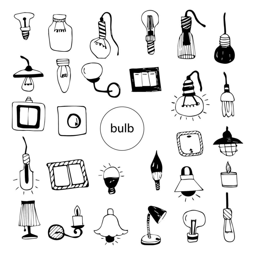 set of doodle elements, electricity, sockets light vector
