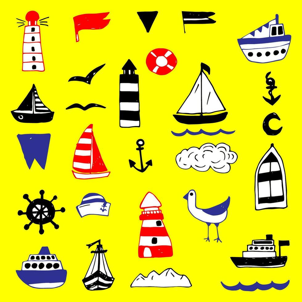 Vector set of sea and ships Navigation lighthouses
