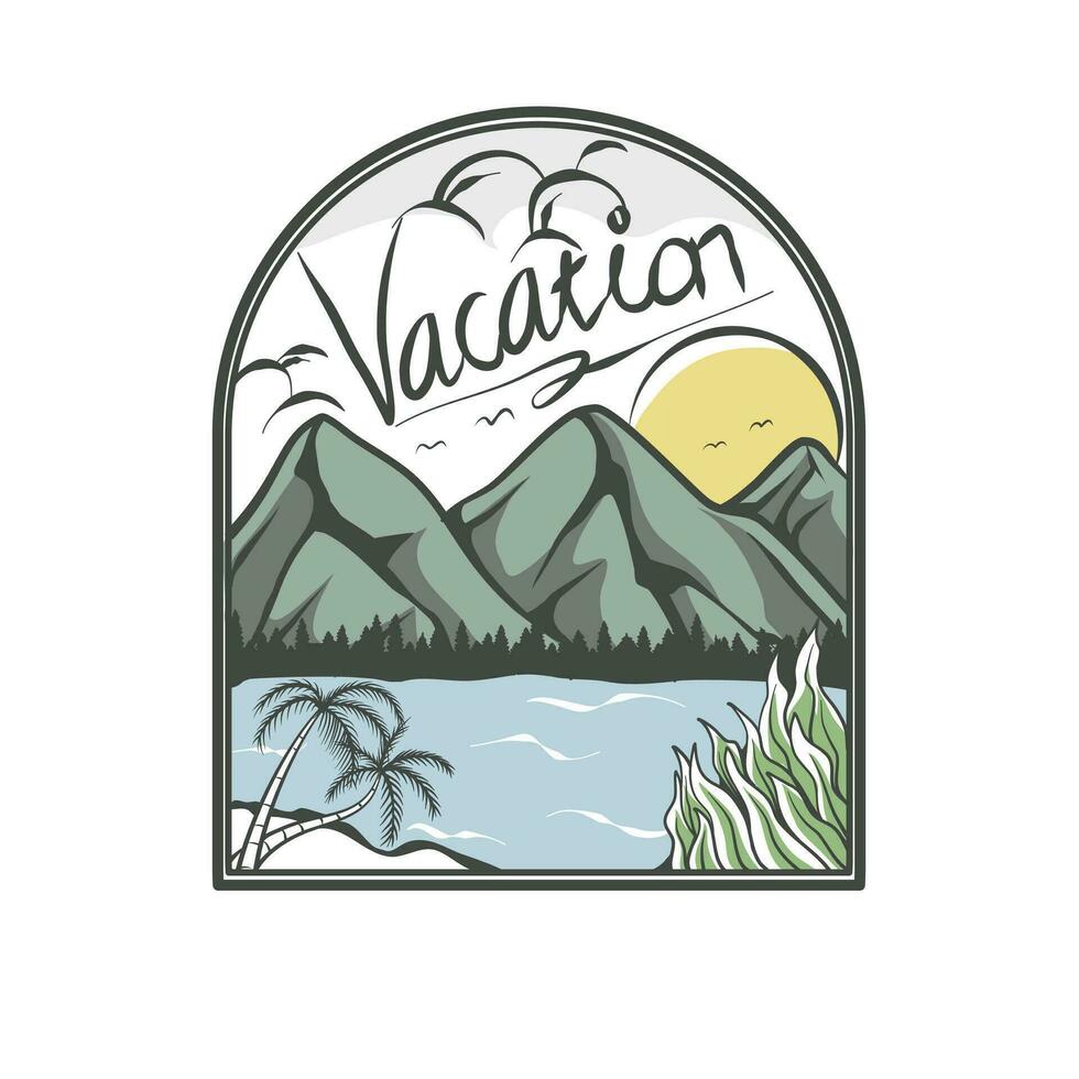 Nice vibes summer beach sea and mountains view vector