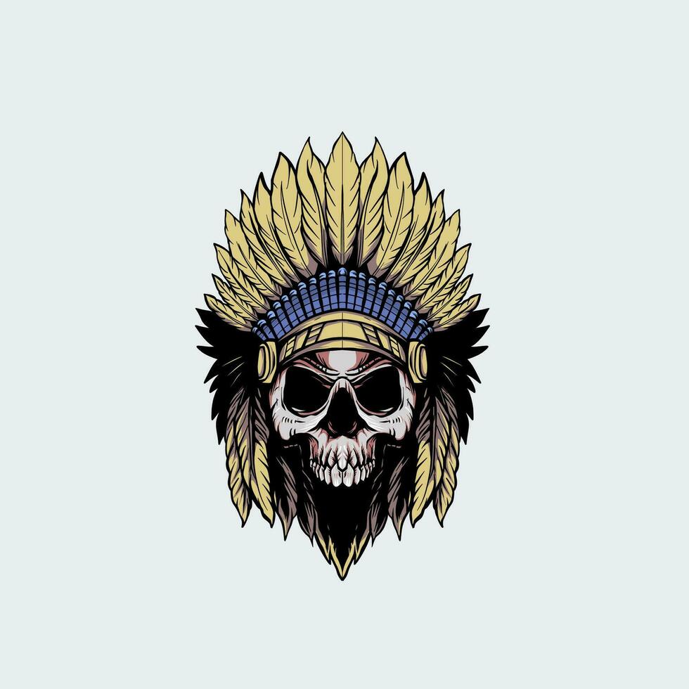 Indian tribal skull mask, hideous indian chief skull mask vector