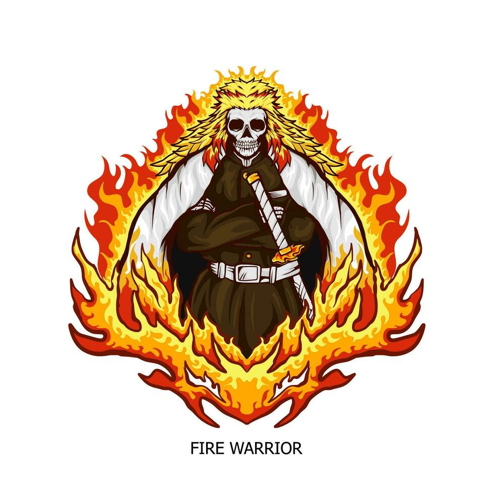 cráneo cara de fuego guerrero vector ilustración
