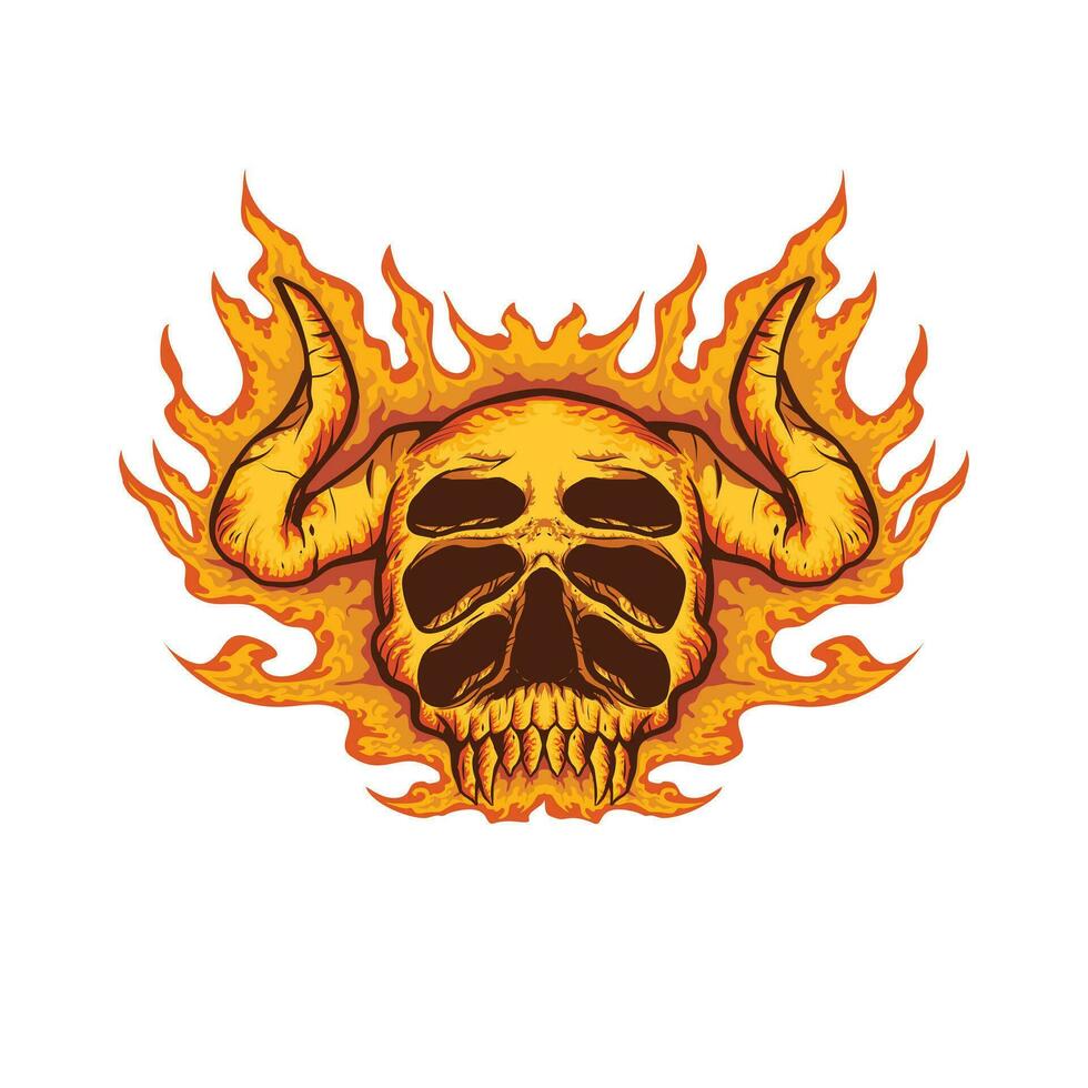 hot fire burning skull head illustration vector