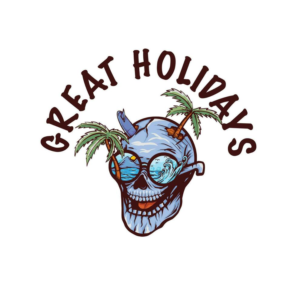 illustration of a combination of skulls on a vacation at the beach vector