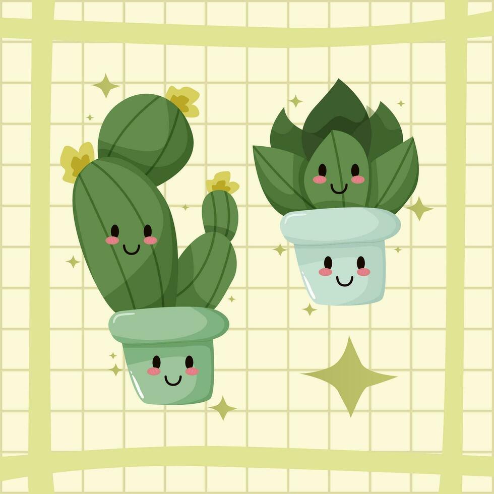 cute cactus cartoon vector